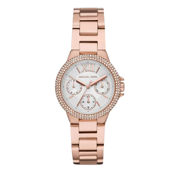 Michael Kors Rose Gold Stainless Steel Silver Dial Quartz Watch for Ladies - MK6845