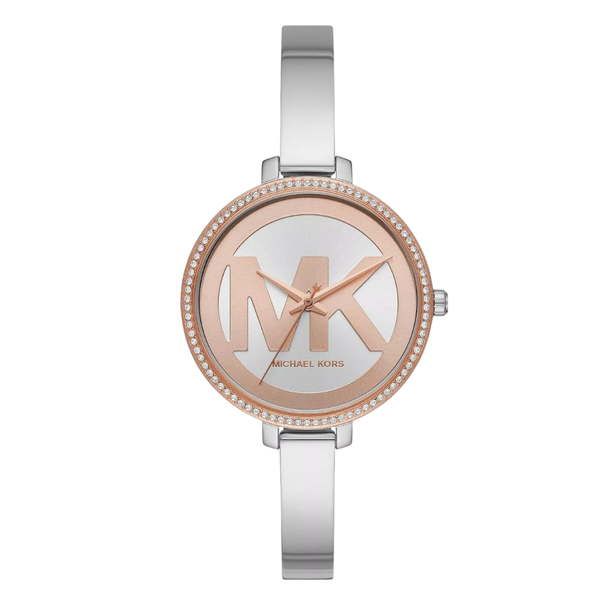 Michael Kors Silver Stainless Steel Rose Gold Dial Quartz Watch for Ladies - MK4546