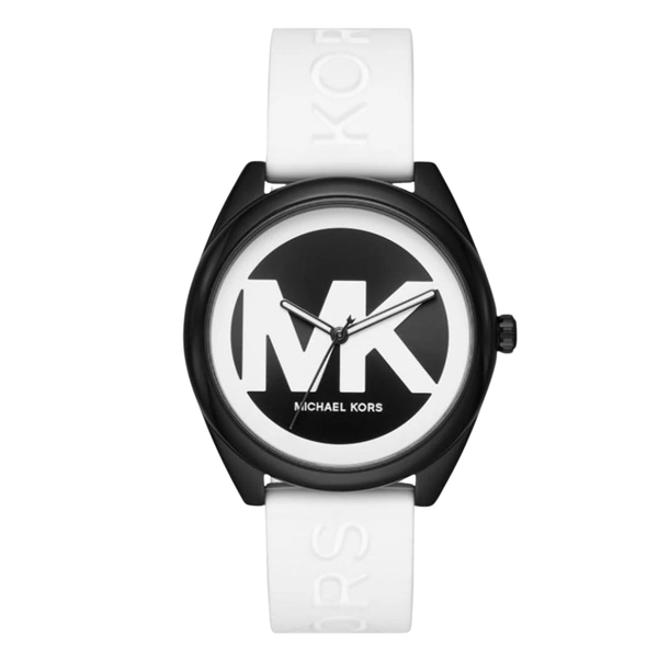 Michael Kors White Silicone Strap Black Dial Quartz Watch for Ladies - MK7137