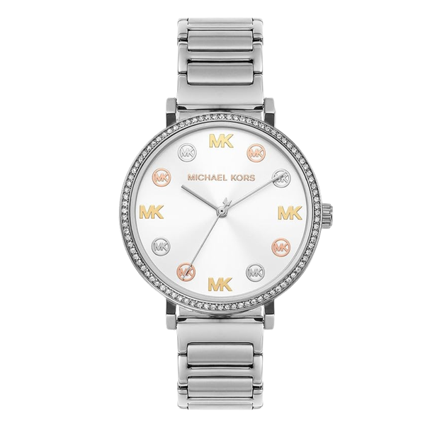 Michael Kors Silver Stainless Steel White Dial Quartz Watch for Ladies - MK7417
