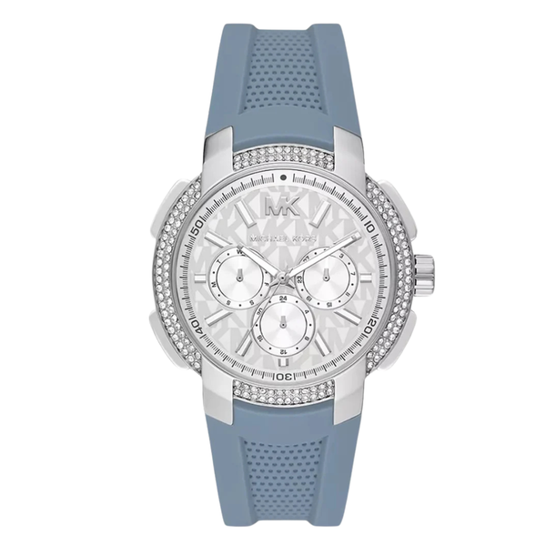 Michael Kors Blue Silicone Strap Silver Dial Chronograph Quartz Watch for Ladies - MK7220