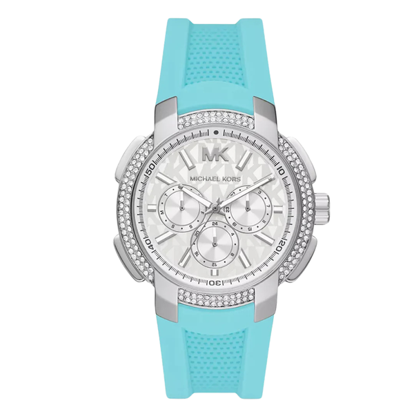 Michael Kors Turquoise Silicone Strap Silver Dial Chronograph Quartz Watch for Ladies - MK7246
