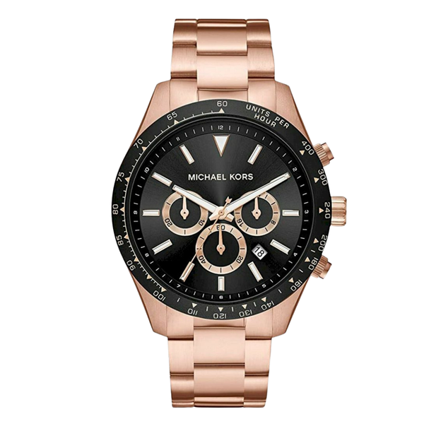 Michael Kors Layton Rose Gold Stainless Steel Black Dial Chronograph Quartz Watch for Gents - MK8824