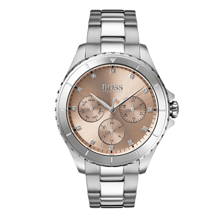 Hugo Boss Premiere Silver Stainless Steel Gold Dial Quartz Watch for L ...