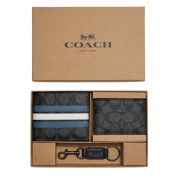 Coach Compact 3-in-1 Wallet Set in Signature Canvas with Varsity Stripe – F26072