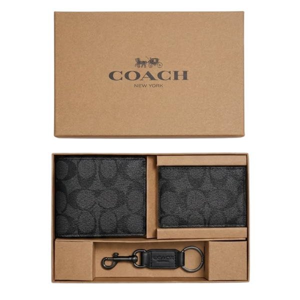 Coach Compact 3-in-1 Wallet Set in Signature Canvas Black – F74993
