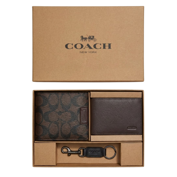 Coach Compact 3-in-1 Wallet Set in Signature Canvas Brown – F74736