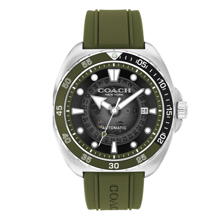 Coach Green Silicone Strap Black Dial Automatic Watch for Gents - 1460 ...