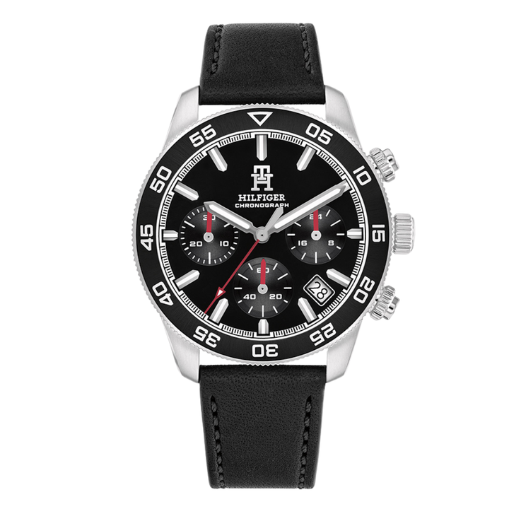 Buy Tommy Hilfiger Black Leather Strap Black Dial Chronograph Quartz ...