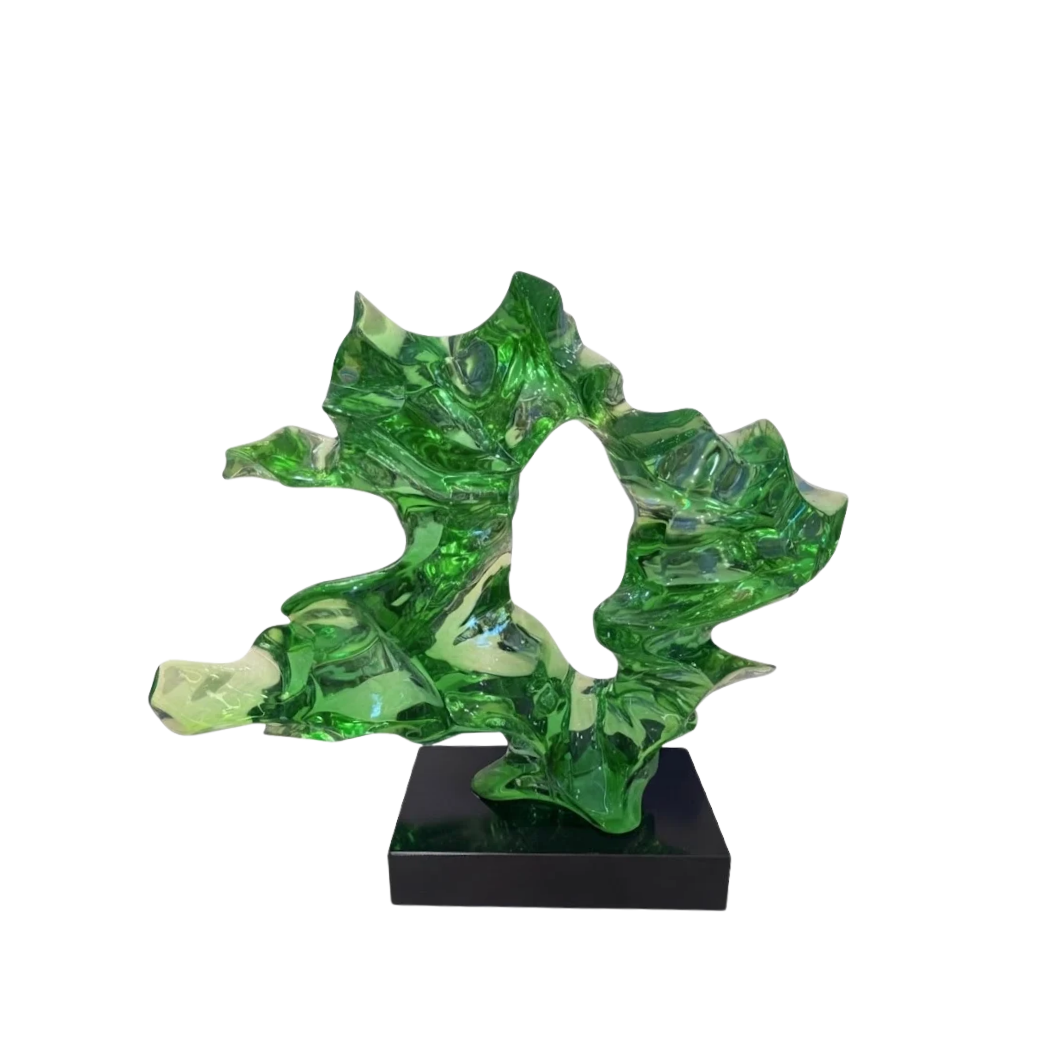 Luxury Emerald Green Art Glass Ribbon Sculpture – Modern Abstract Blac ...