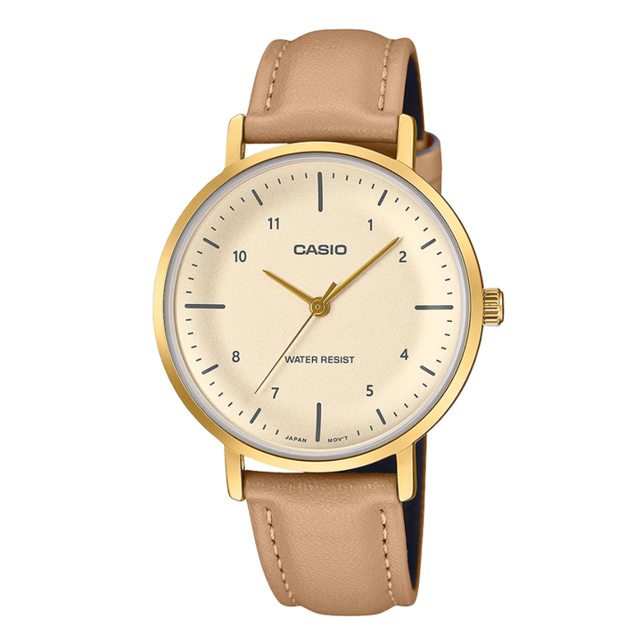 Casio Beige Leather Strap Beige Dial Quartz Watch for Ladies - LTP-VT0 ...