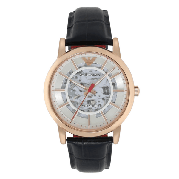 Emporio Armani Meccanico Blue Leather Strap Skeleton Dial Automatic Watch for Gents - AR60009
