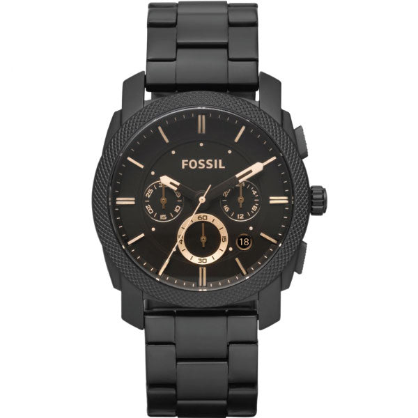 Fossil Machine Black Stainless Steel Black Dial Chronograph Quartz Watch for Gents - FS4682