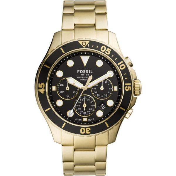 Fossil FB-03 Gold Stainless Steel Black Dial Chronograph Quartz Watch for Gents - FS5727