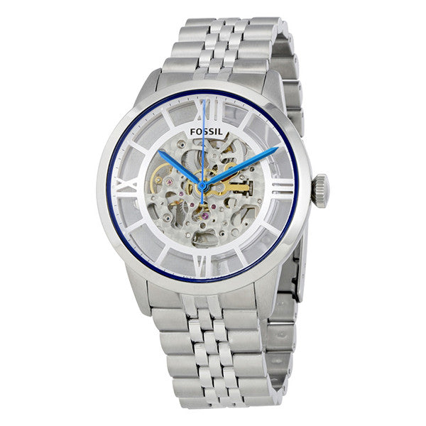 Fossil Townsman Silver Stainless Steel Skeleton Dial Automatic Watch for Gents - ME3044