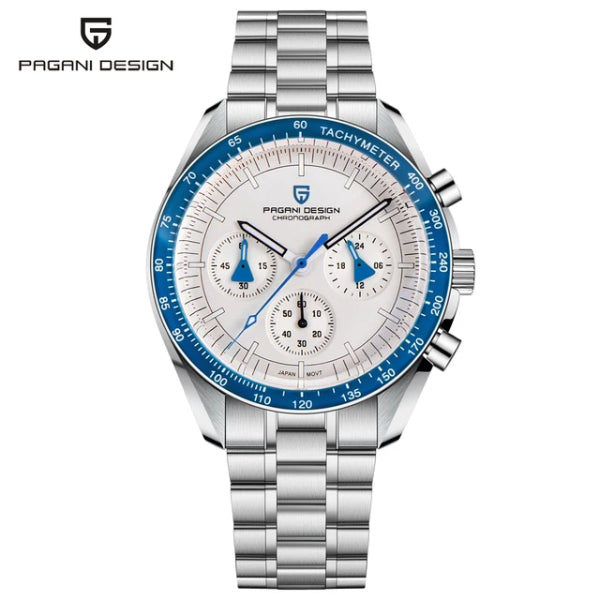 Pagani Design Silver Stainless Steel White Dial Chronograph Quartz Watch for Gents - PD1701