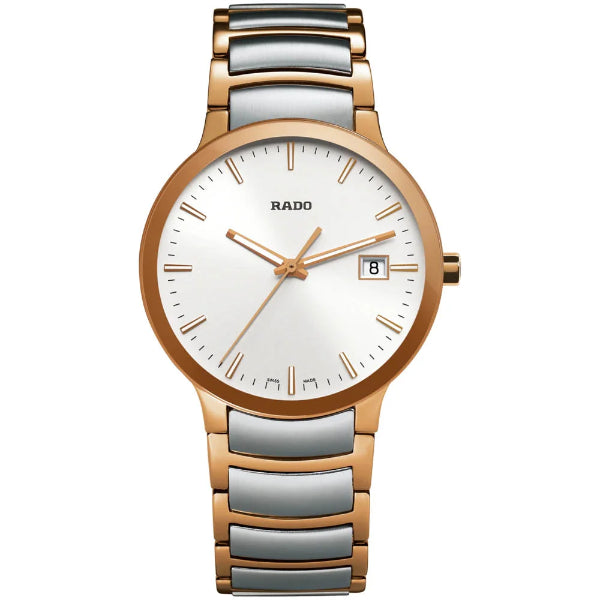 Rado Centrix Two-tone Stainless Steel White Dial Quartz Watch for Gents - R30554103