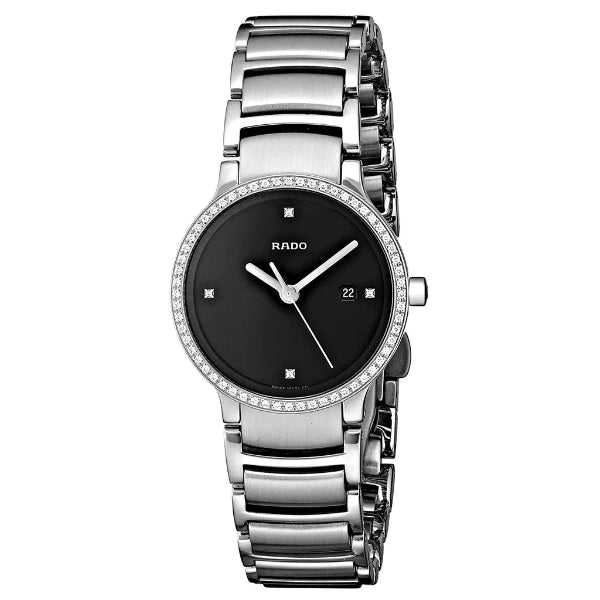Rado Centrix Silver Stainless Steel Black Dial Quartz Watch for Ladies - R30933713