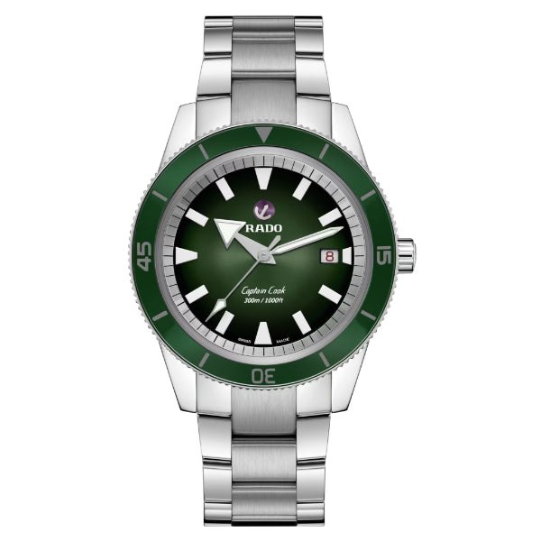 Rado Captain Cook Silver Stainless Steel Green Dial AUtomatic Watch for Gents - R32105319