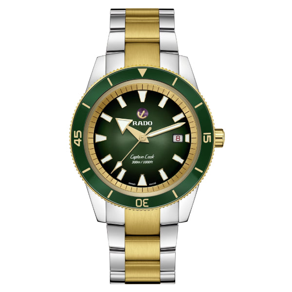 Rado Captain Cook Two-tone Stainless Steel Green Dial Automatic Watch for Gents - R32138303