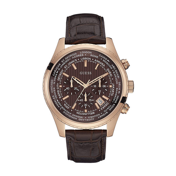 Guess Pursuit Brown Leather Strap Brown Dial Chronograph Quartz Watch for Gents - W0500G3