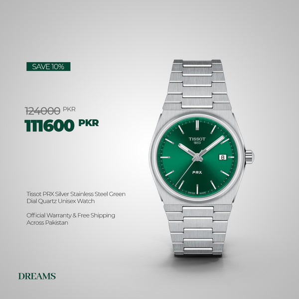 Tissot PRX Silver Stainless Steel Green Dial Quartz Unisex Watch - T137.210.11.081.00