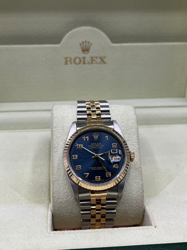 Rolex Oyster Perpetual Datejust blue index 16233 + Box & Papers