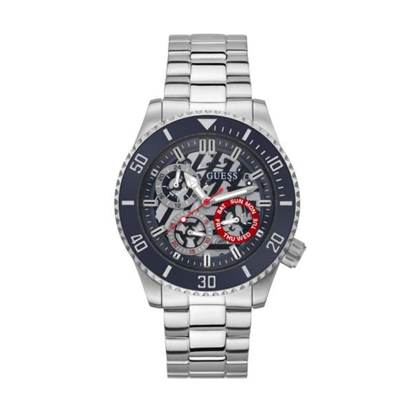 Guess Axle Silver Stainless Steel Black Dial Quartz Watch for Gents - GW0488G1