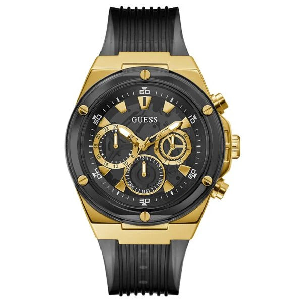 Guess Poseidon Transparent Grey Silicone Strap Black Dial Chronograph Quartz Watch for Gents - GW0425G1