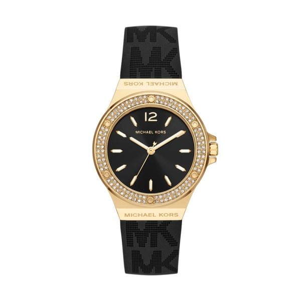 Michael Kors Mini-Lennox Black Silicone Strap Black Dial Quartz Watch for Ladies - MK7281