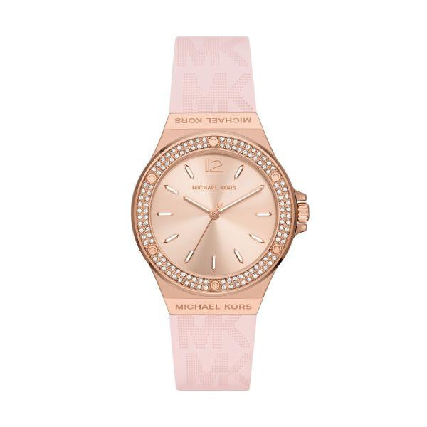Michael Kors Mini-Lennox Pink Silicone Strap Gold Dial Quartz Watch for Ladies - MK7282