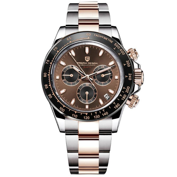 Pagani Design Two-tone Stainless Steel Brown Dial Chronograph Quartz Watch for Gents - PD1644