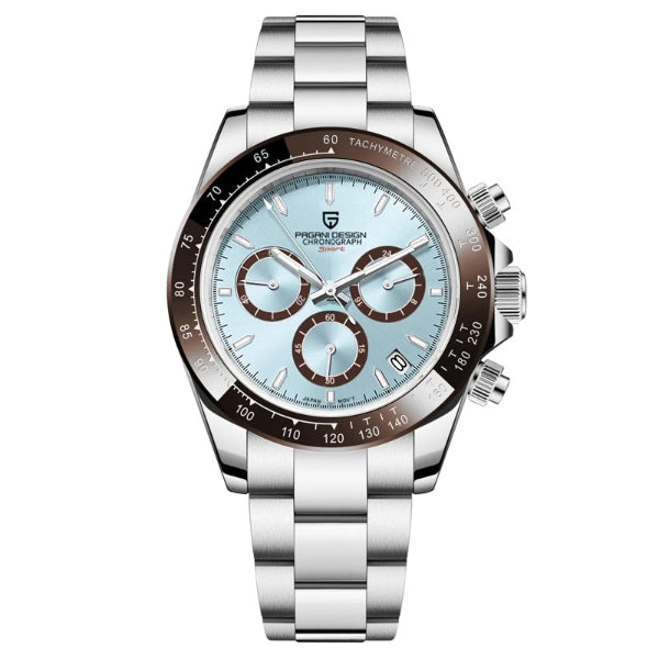 Pagani Design Silver Stainless Steel Aqua Blue Dial Chronograph Quartz Watch for Gents - PD1644