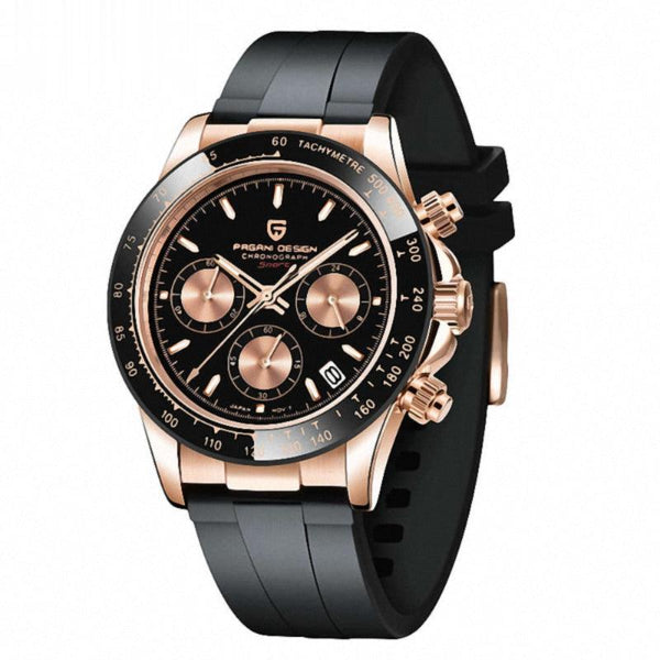 Pagani Design Black Silicone Strap Black Dial Quartz Watch for Gents - PD1664