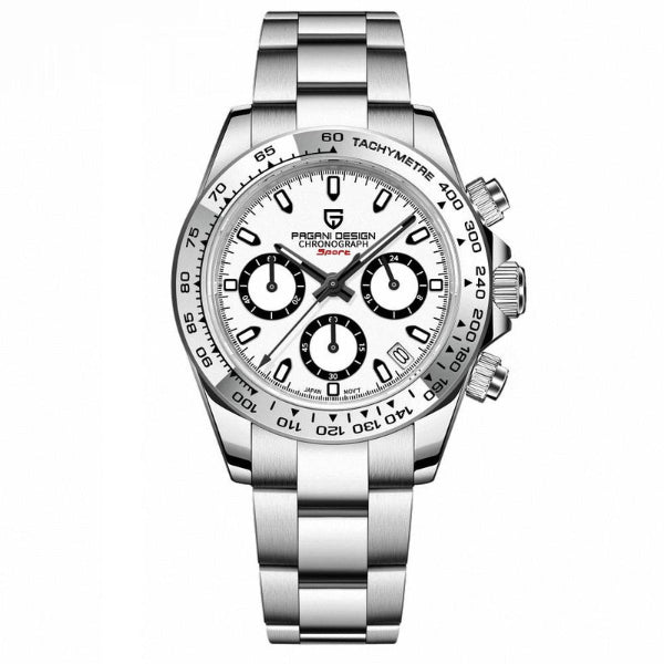 Pagani Design Silver Stainless Steel White Dial Chronograph Quartz Watch for Gents - PD1727