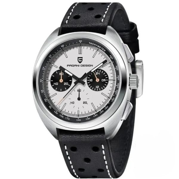 Pagani Design Black Leather Strap White Dial Chronograph Quartz Watch for Gents - PD1782