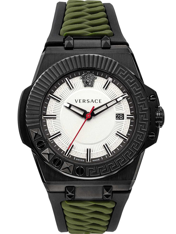 Versace Chain Reaction Black Silicone Strap White Dial Quartz Watch for Gents - VEDY00419
