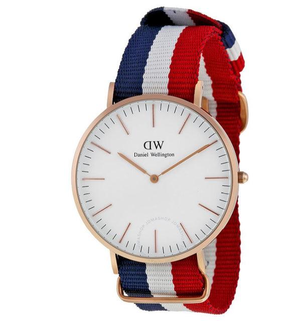 Daniel Wellington Classic Cambridge Multi-tone Nylon Strap White Dial Watch for Gents - DW00103DW