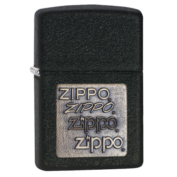 Zippo Black Crackle Gold Logo Lighter