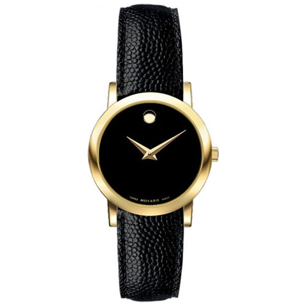 Movado Museum Classic Black Leather Black Dial Quartz Watch for Ladies - 606088