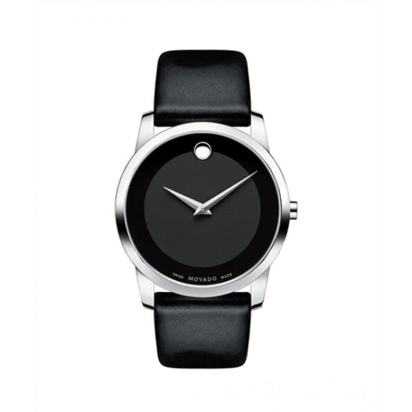 Movado Museum Black Leather Strap Black Dial Quartz Watch for Gents - Movado 0606502