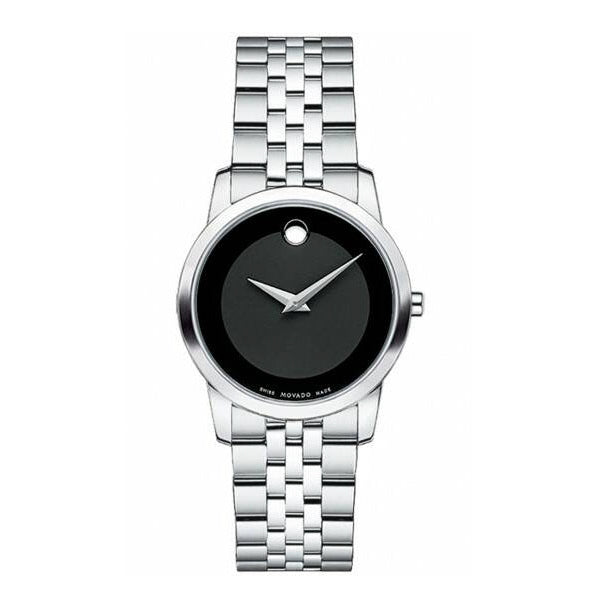 Movado Museum Classic Silver Stainless Steel Black Dial Quartz Watch for Ladies - 606505