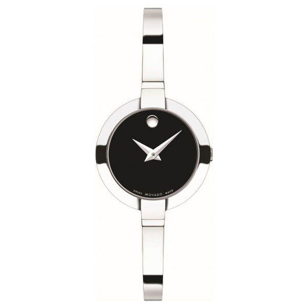 Movado Bela Silver Stainless Steel Black Dial Quartz Watch for Ladies - 606595