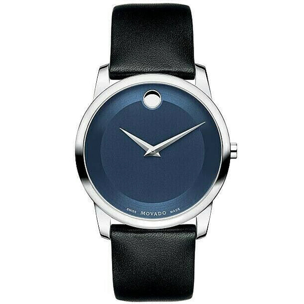 Movado Museum Classic Black Leather Blue Dial Quartz Watch for Gents - 606610