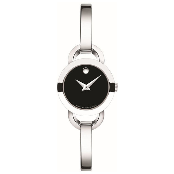 Movado Rondiro Silver Stainless Steel Black Dial Quartz Watch for Ladies - 606796