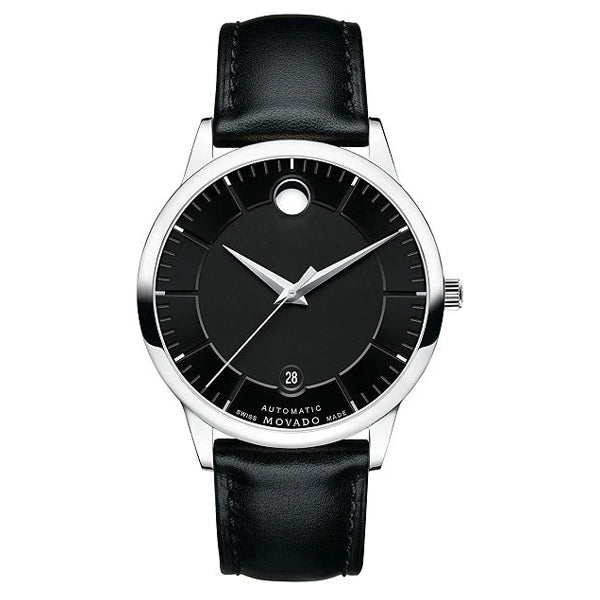 Movado 1881 Black Leather Black Dial Automatic Watch for Gents - 606873