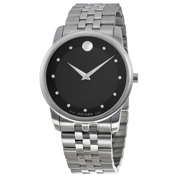 Movado Museum Silver Stainless Steel Black Dial Quartz Watch for Gents - 606878