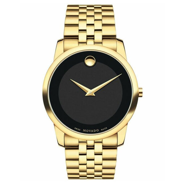 Movado Museum Gold Stainless Steel Black Dial Quartz Watch for Gents - 606997