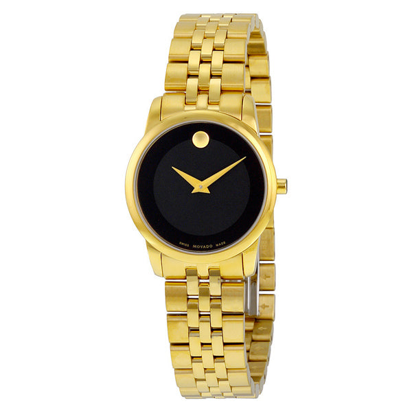 Movado Museum Yellow Gold Stainless Steel Black Dial Quartz Watch for Ladies - 607005