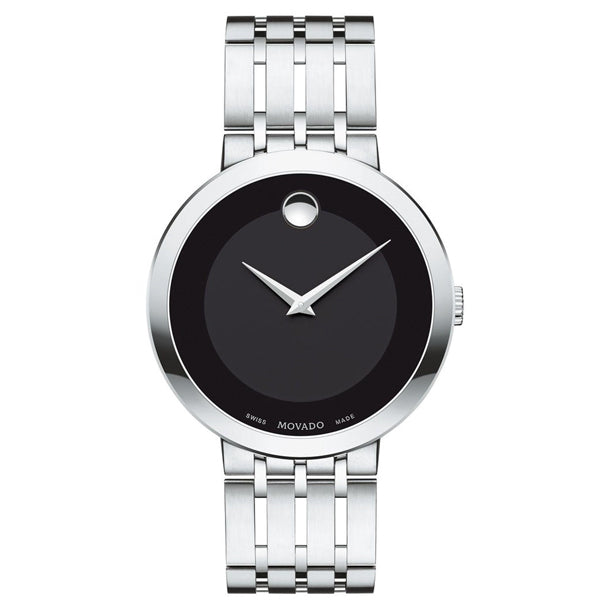 Movado Esperanza Silver Stainless Steel Black Dial Quartz Watch for Gents - 607057